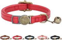 THAIN Leather Cat Collar with Bell Breakaway, Adjustable - Red