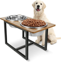 Spacnom Elevated Dog Bowls - Rustic Walnut