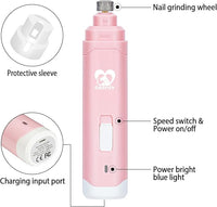 Casfuy Dog Nail Grinder Upgraded - Professional 2-Speed Electric Rechargeable Pet Nail Trimmer Painless Paws Grooming & Smoothing for Small Medium Large Dogs & Cats