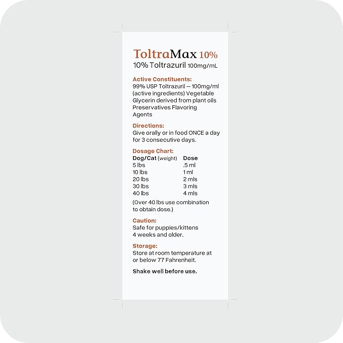 Toltrazuril 10.0% for Horses, Dogs, Cats, 60mL/2 Ounce, for Non-Food Chain Animals, Chicken