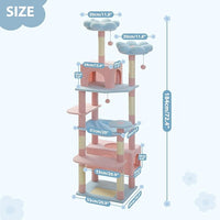 PAWZ Road Flower Cat Tree, 72 Inches Large Cat Tower with Steel Frame Hammock and 7 Scratching Posts, Tall Cat Tree with 2 Condos and Perches for Large Indoor Cats - Blue