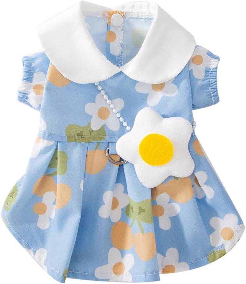 Dog Dress Soft Breathable Puppy Dresses Elegant Princess Lace Floral - X-Small / Frangipani