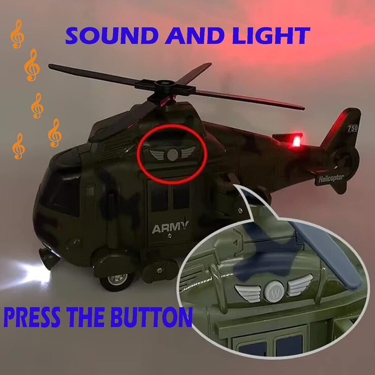 OCCAFY friction powered military rescue helicopter toy with rope, hook and basket - view 3