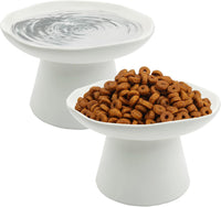 VCEPJH Elevated Cat Bowls 6.1in Wide Shallow Ceramic Raised Food Dish – Essentials for Cats - White(Pack of 2)