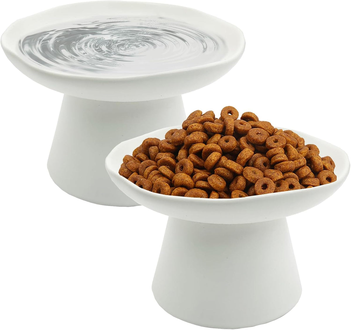 VCEPJH Elevated Cat Bowls 6.1in Wide Shallow Ceramic Raised Food Dish – Essentials for Cats - White(Pack of 2)