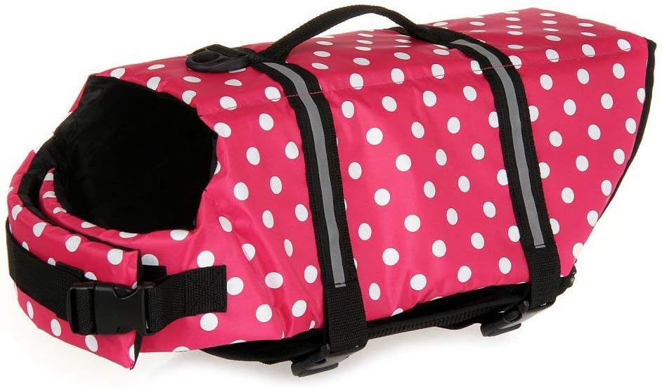 TESOON Ripstop Dog Life Jacket Quick Release Easy-Fit Adjustable Dog - Large / Red Dot