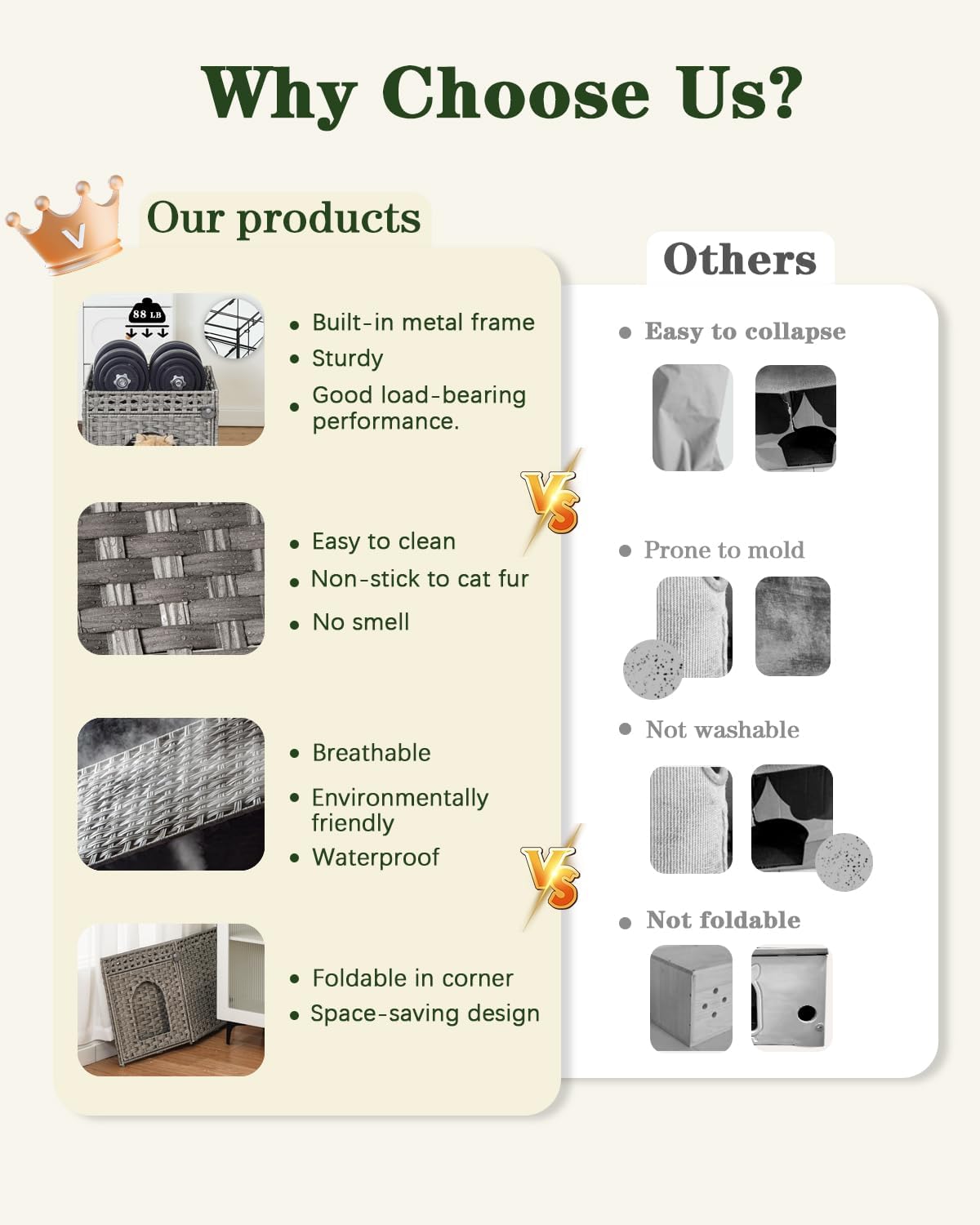 Cat Beds Indoor Kitten House, PE Rattan Cat Cave - Gray / Rectangle-XL - image 4