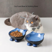 Nihow Ceramic Basic Cat Bowls: 5 Inch Cat Bowl for Food & Water – Essentials for Cats - 4.25 OZ / Blue & Black - image 4