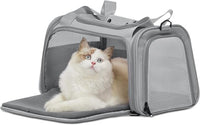 PETSFIT Cat Carrier Airline Approved, Soft Carrier for Small and Medium Cats Under 12 Lbs, Soft Cat Travel Bag, Kitten Carrier with Extendable Mat, Grey