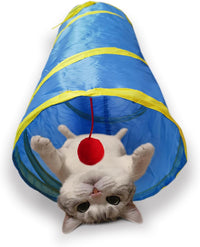 Cat Tunnel Tube Toys，Tunnels for Indoor Cats - 2 Way Blue Yellow
