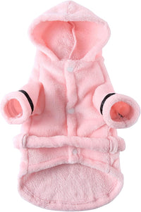 Pet Bathrobe Dog Pajama, Thickened Hooded - Pink / Small