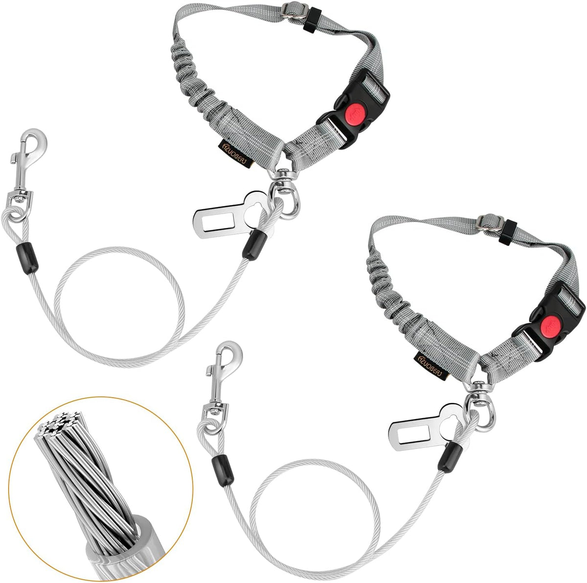 Chew Proof Dog Car Seat Belt - Gray / 2 Pack