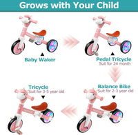 Tricycle for Kids 1-3 Year Olds - Flash Wheel Pink - image 2