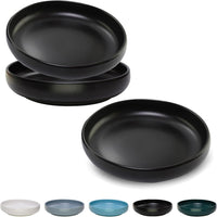 Ceramic Cat Bowls, Shallow Cat Dishes for Food and Water - Black-3pack