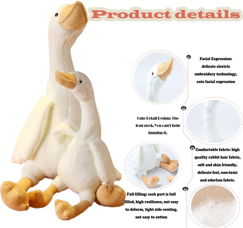 CHELEI2019 white swan stuffed animal, 15.7 inch goose plush with embroidered details - view 14
