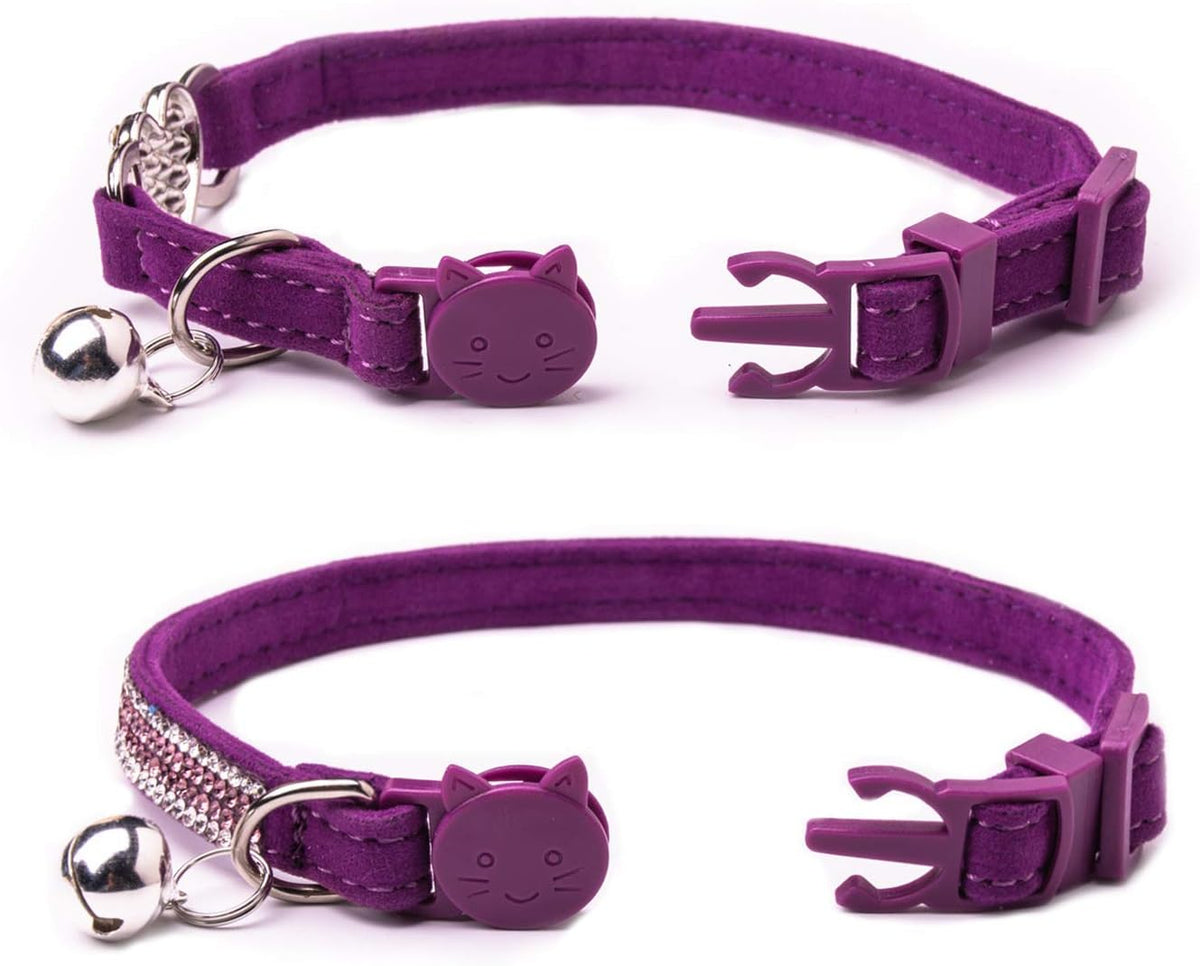 BoomBone Rhinestone Cat Breakaway Collar Pack of 2 Purple Kitten - Purple - image 4