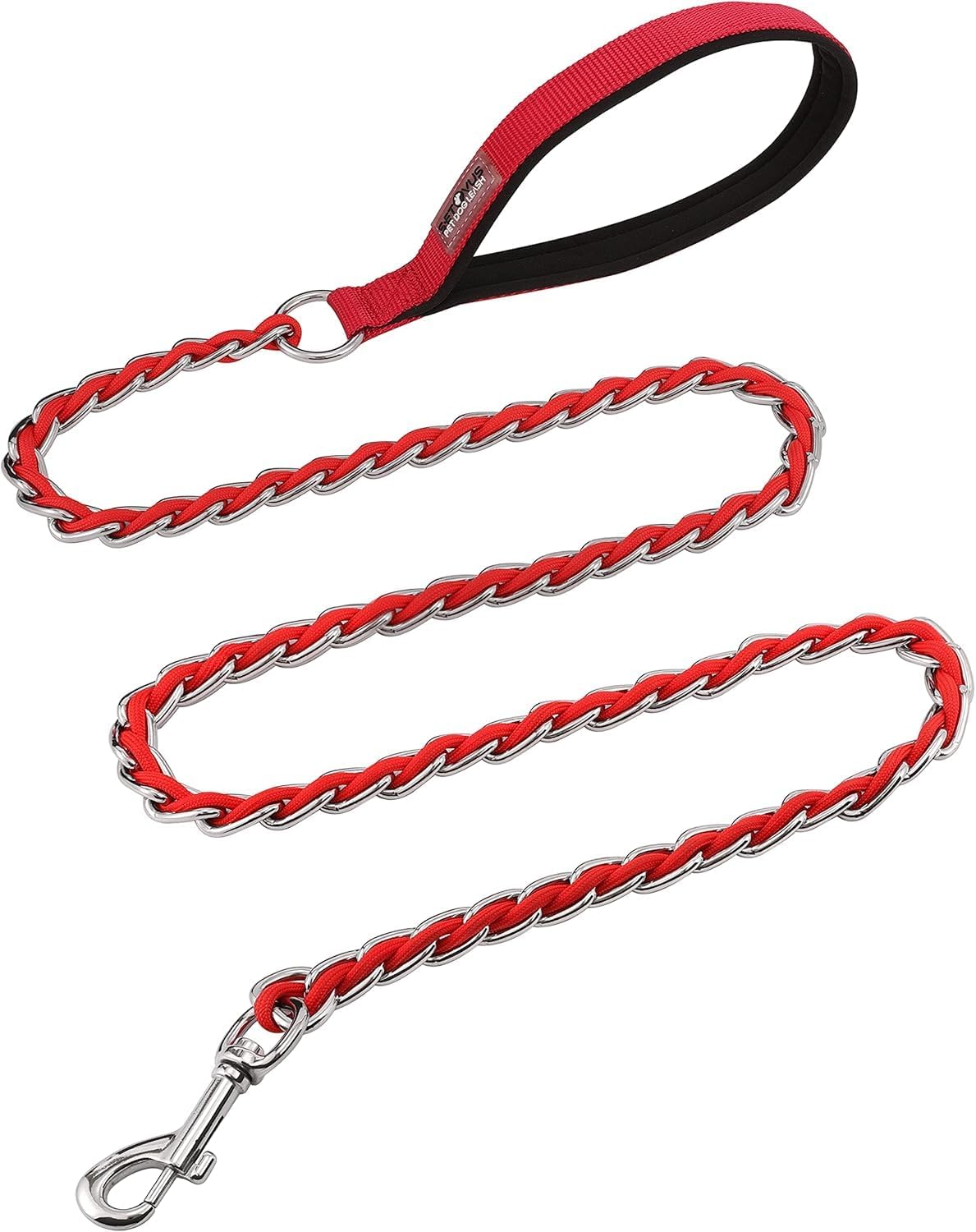 Chain Dog Leash, Bite-Proof Metal Leash - red / 7.25FT(5-30lb)