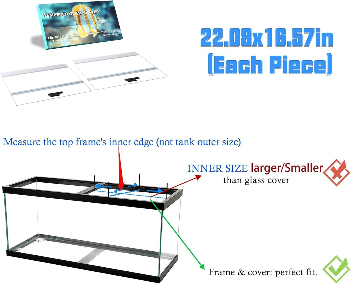 29.21x11.69 x0.16in Clear Tempered Glass Canopy – Essentials for Fish - 2PCS-22.08x16.57in - image 3