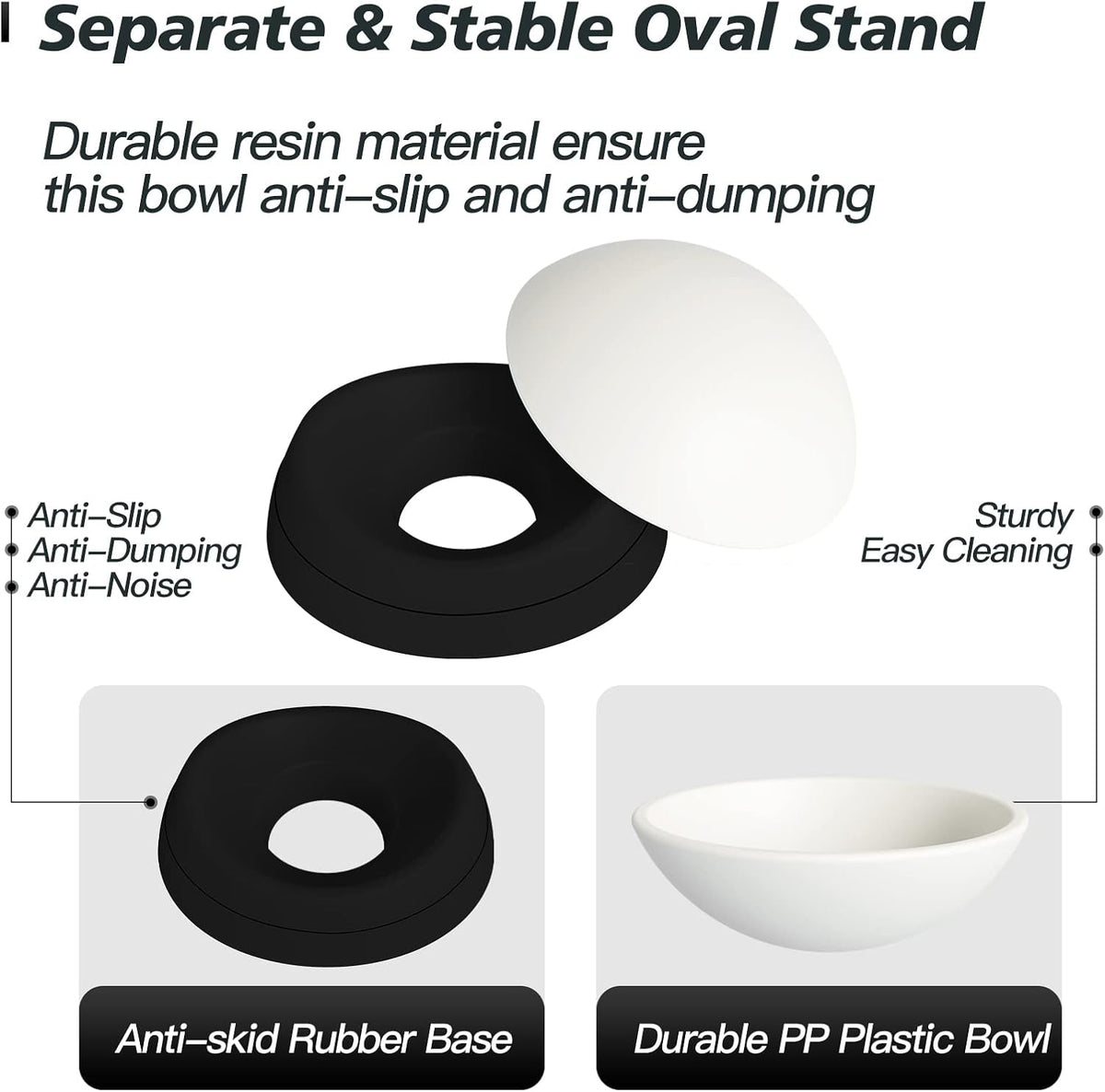 17 oz Raised Cat Food Bowls, Adjustable-Angle Pet Bowls - Milky White, Black & Milky White, Grey - image 2