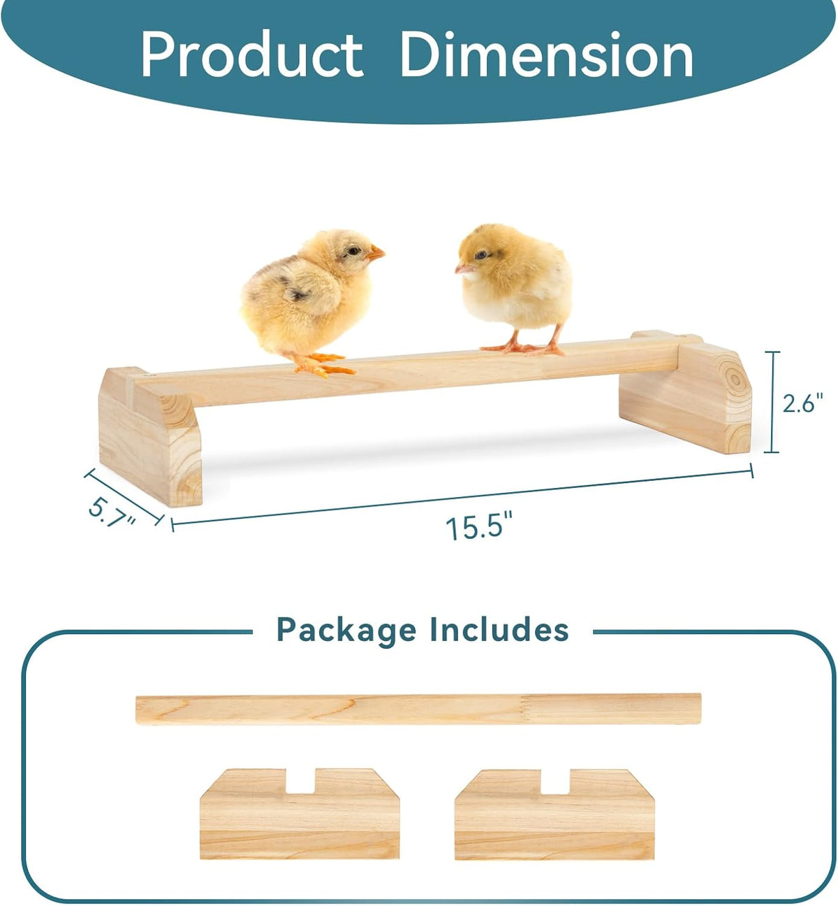 PETSFIT Baby Chick Roosting Bar, Anti-Rotation, Solid Wood - 15.6"L×5.7"W×2.6"H / Wood - image 3