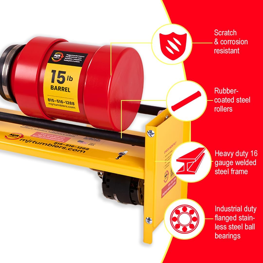 MJR Tumblers 40lb heavy duty rock tumbler with powder-coated steel frame and rubber rollers - view 24