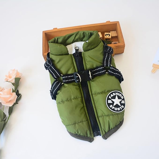 HDKUW Small Dog Jacket, Small Dog Coat Harness Winter Warm Vest Jacket Waterproof Cotton Costume for Puppy Small Dogs (M, Green)