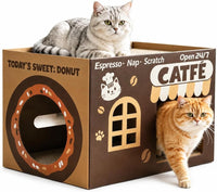 ARGOPET Cat Cardboard House with 2 PCS Scratching Pads – Essentials for Cats - New-Brown