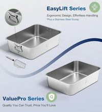 Stainless Steel Litter Box with Handle, Large Metal Cat Litter Box with High Sided for Big and Small Cats, Kitty Litter Boxes, Non-Stick, Easy to Clean, Odor-Free, Small Cat Toilet