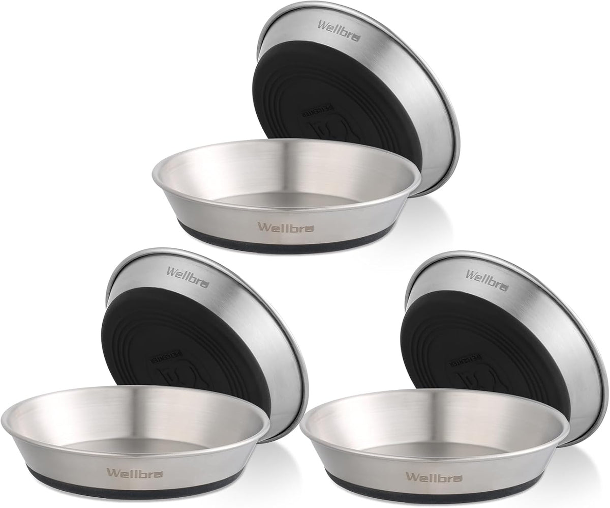 Cat Bowls, 304 Stainless Steel Non-Slip Wide Shallow - 6 Non-slip Bowls
