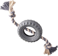 Pet Passion Natural Rubber Tire and Organic Cotton Rope Pull and Chew - Gray / Small