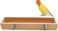 Bird Feeding Cups, Natural Wooden Parrot Perch Stand - 11.8 × 3.1 Inch