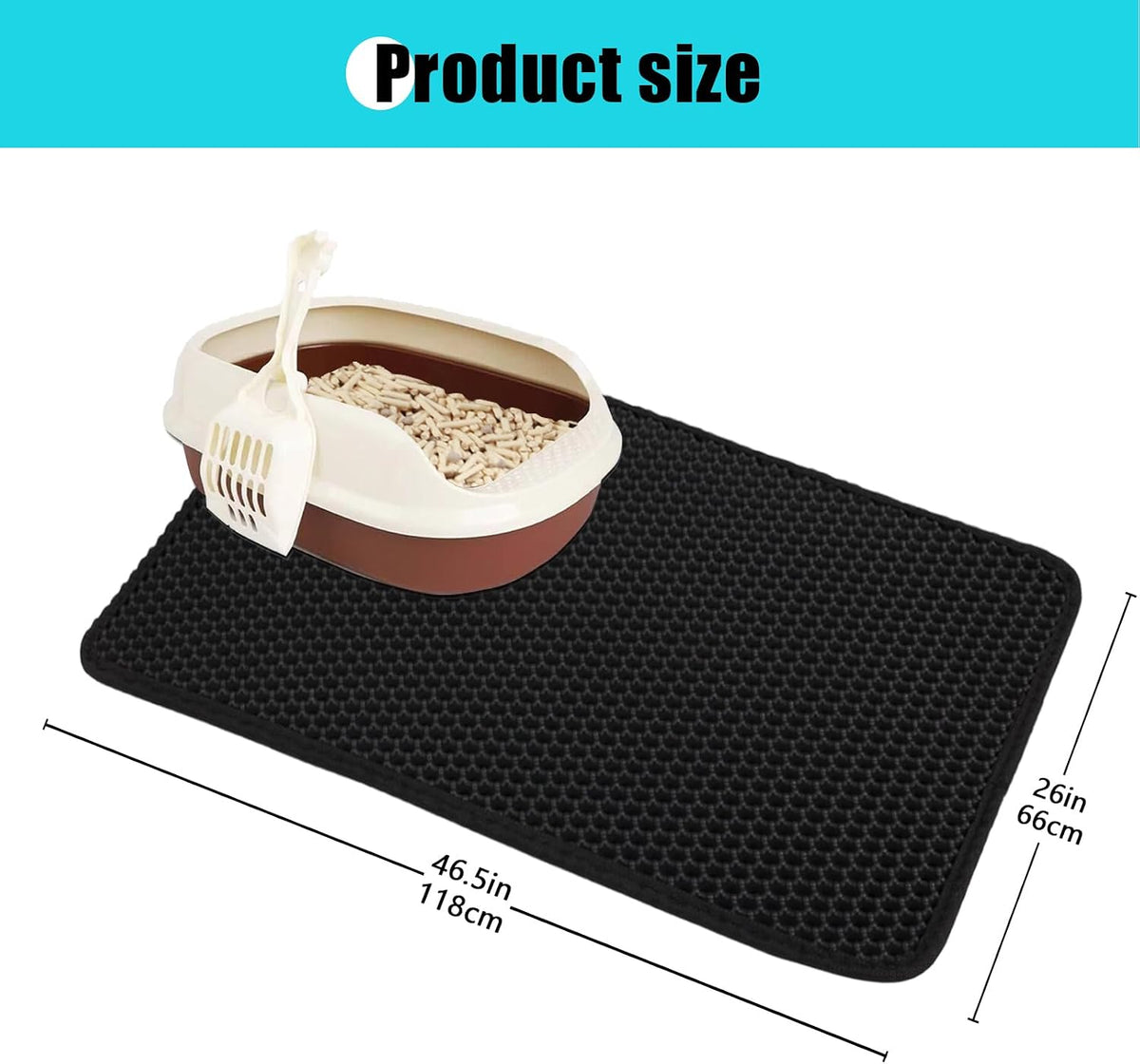 Cat Litter Mat 35"x24", Double Layer Waterproof Litterbox Mat - 26" x 46.5" / Black - image 4