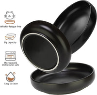 Ceramic Cat Bowls, Shallow Cat Dishes for Food and Water - Black-3pack - image 2