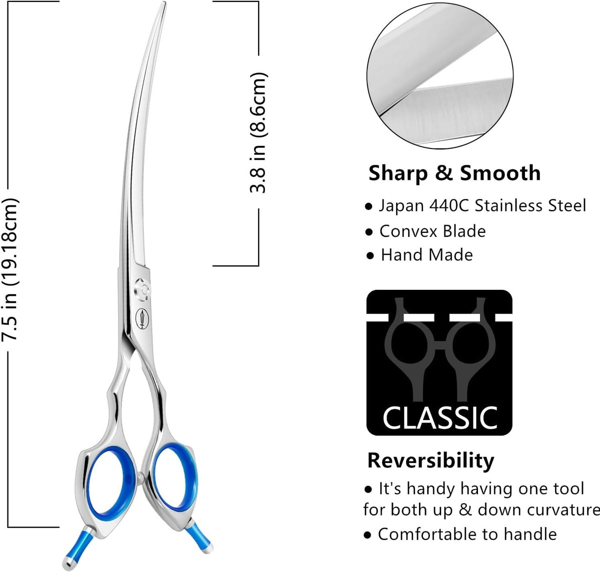 Curved Dog Grooming Scissors, Trimming Face and Paws. - Curved / 7.5" - image 2