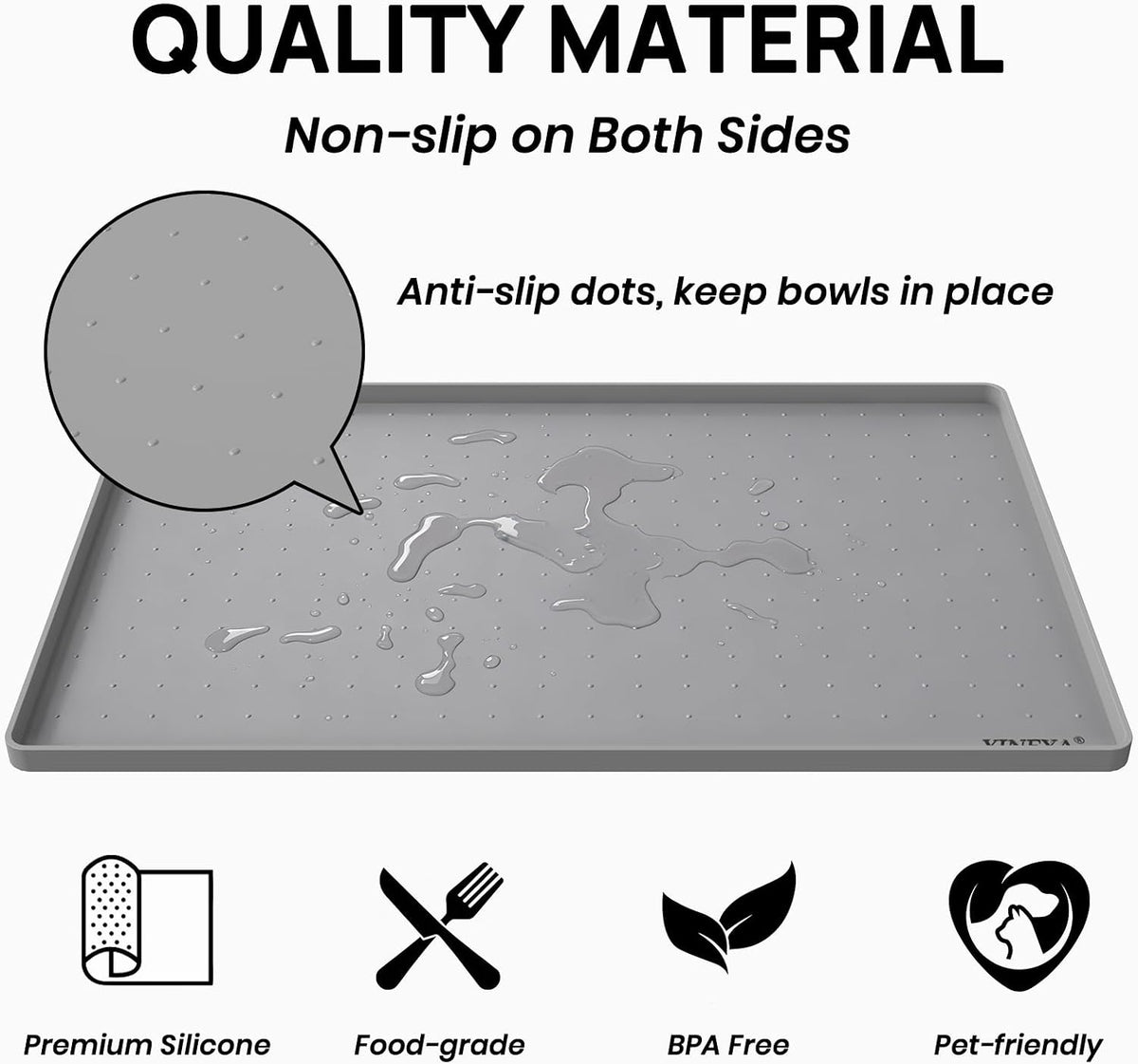 YINEYA 2 Pack Silicone Dog & Cat Food Mat Waterproof 18" x 12" - Gray-2Pack / 18" x 12" - image 2