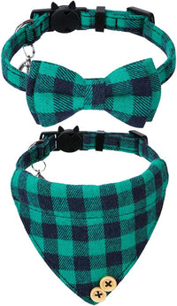Faleela Breakaway Cat Collar with Bells - Green bow+bandana