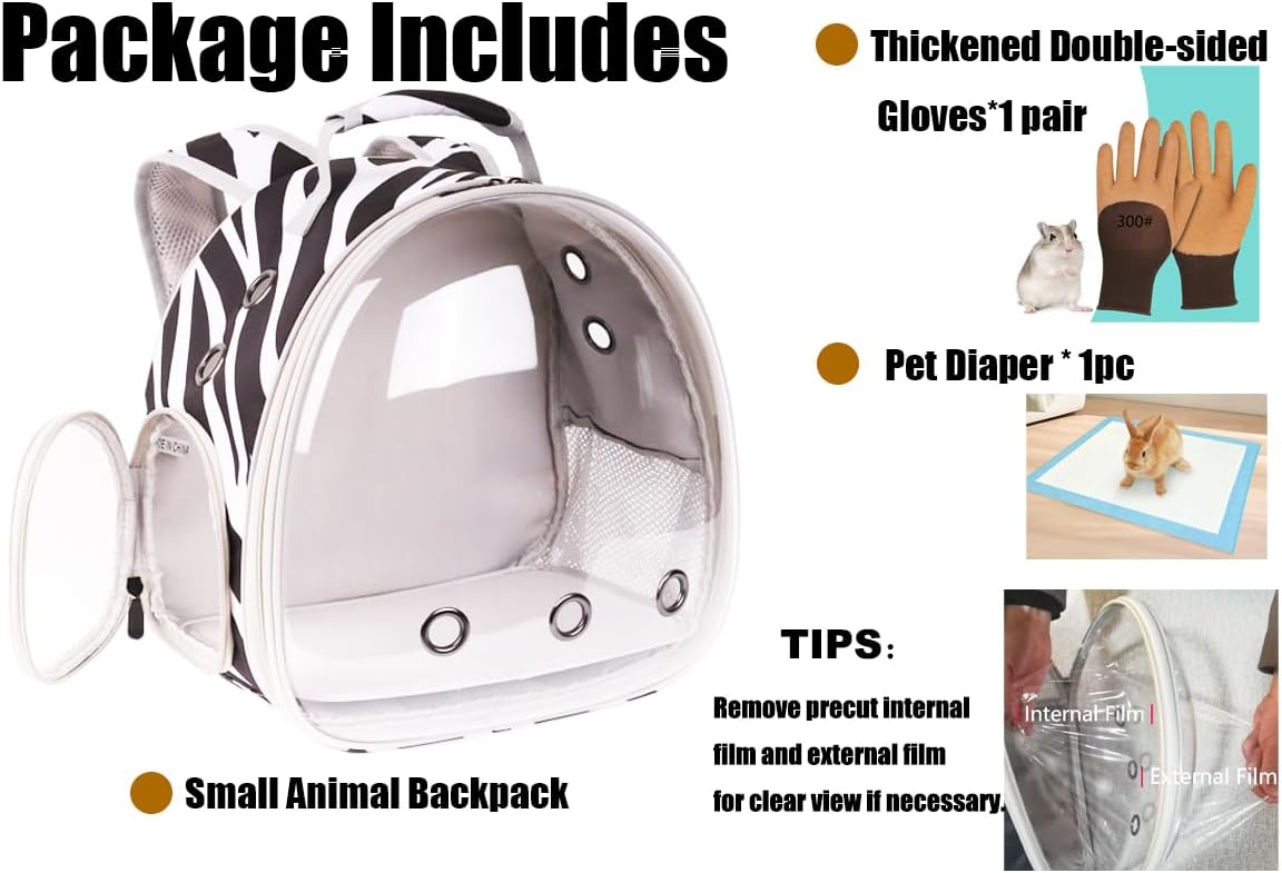 Portable Small Animal Backpack Travel Breathable Pet Carrier Bag - Zebra Print / Backpack - image 4
