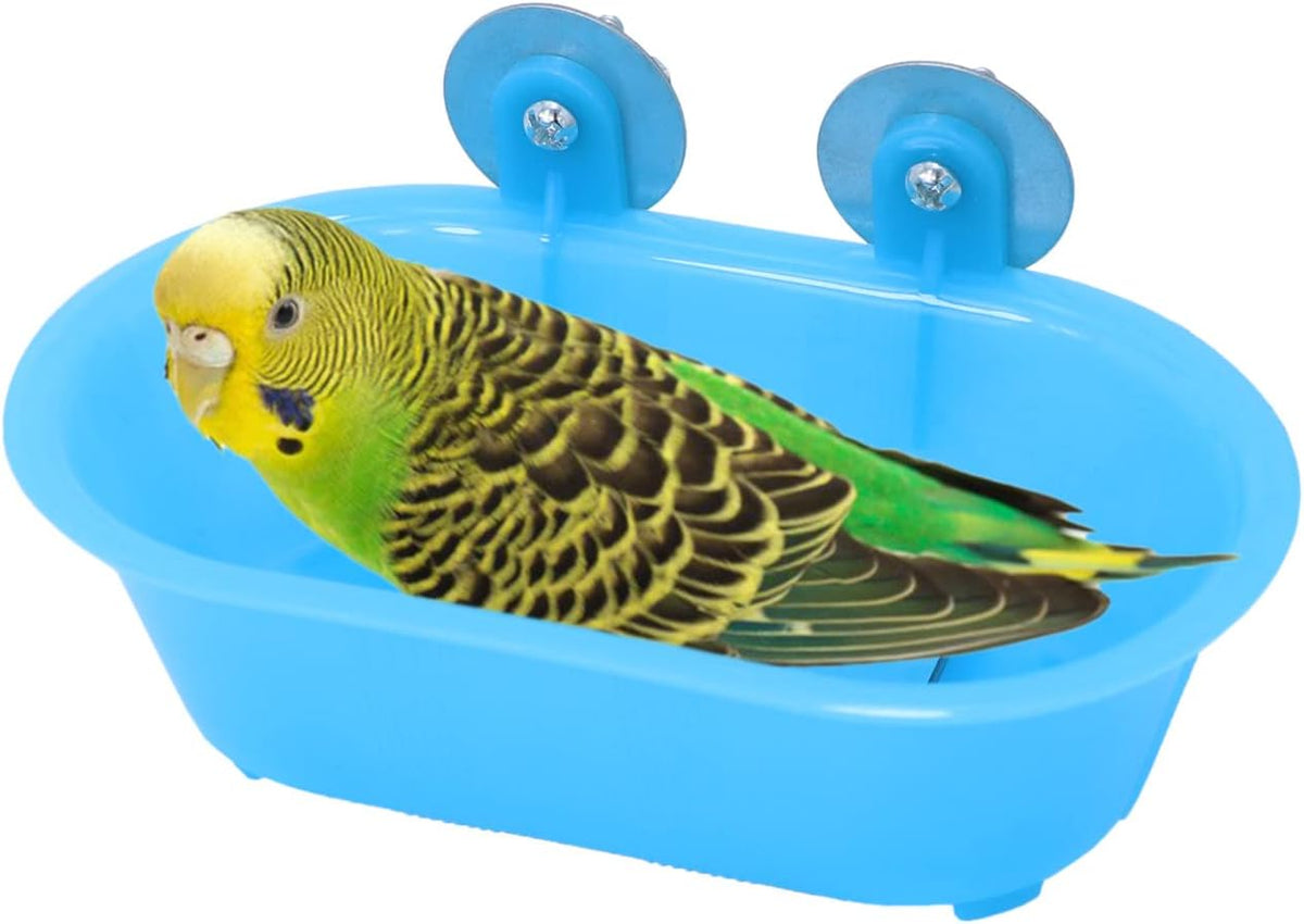 Wontee Bird Bath with Mirror for Small Birds Budgie Parakeet Cage - Blue (B)