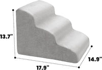 MEWANG Dog Stairs for Small & Medium Dogs and Old Cats –3/4/ 5 Steps High-Density Foam Pet Ramp for Bed & Couch, Non-Slip, Washable Cover, Grey (Round Corner, 3 Steps: 17.95''×14.96''×13.70'', 2)