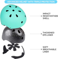Adjustable Kids Helmet with Knee Pad, Elbow Pads & Wrist Guards - Light green / Medium( 8-14 years ) - image 2
