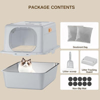 XX-Large Stainless Steel Cat Litter Box with Lid – Fully Enclosed Large Litter Box for Big Cats, Odor Control with Magnetic Door, Easy Clean, Multi-Cat Durable Metal Pan.(White-Gray)