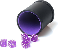 Felt Lined PU Leather Dice Cup Set with 6 Dot Dices – Fun for Kids & Family - Purple B