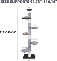 Adjustable 93"-116" Tall Cat Climbing Tree 5-Tier Kitty Activity - Big / Grey 2 - image 3