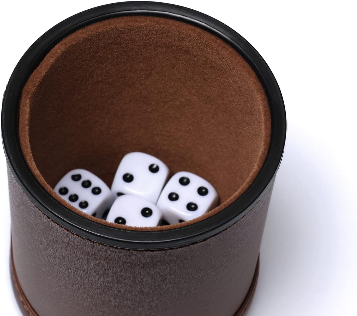 5 Pack PU Leather Dice Cups Felt Lining Quiet Shaker with 30 Dot Dice - Brown - image 4