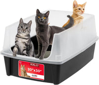 IRIS USA XX-Large High Sided Cat Litter Box, Scatter Shield - XXL / Black