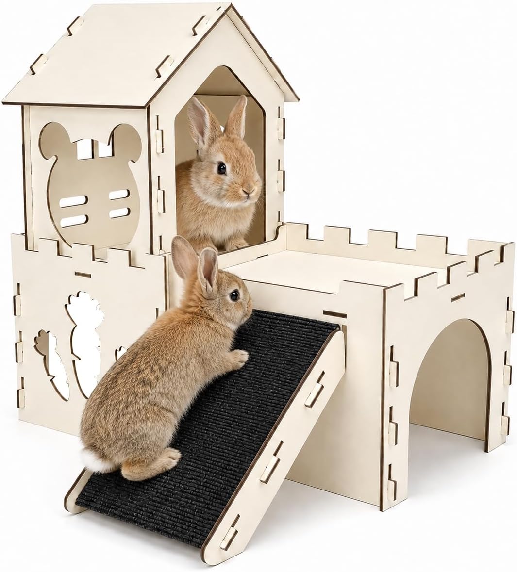 Large Bunny House and Hideouts - Extra Large-3 House with Anti-Slip Ramp
