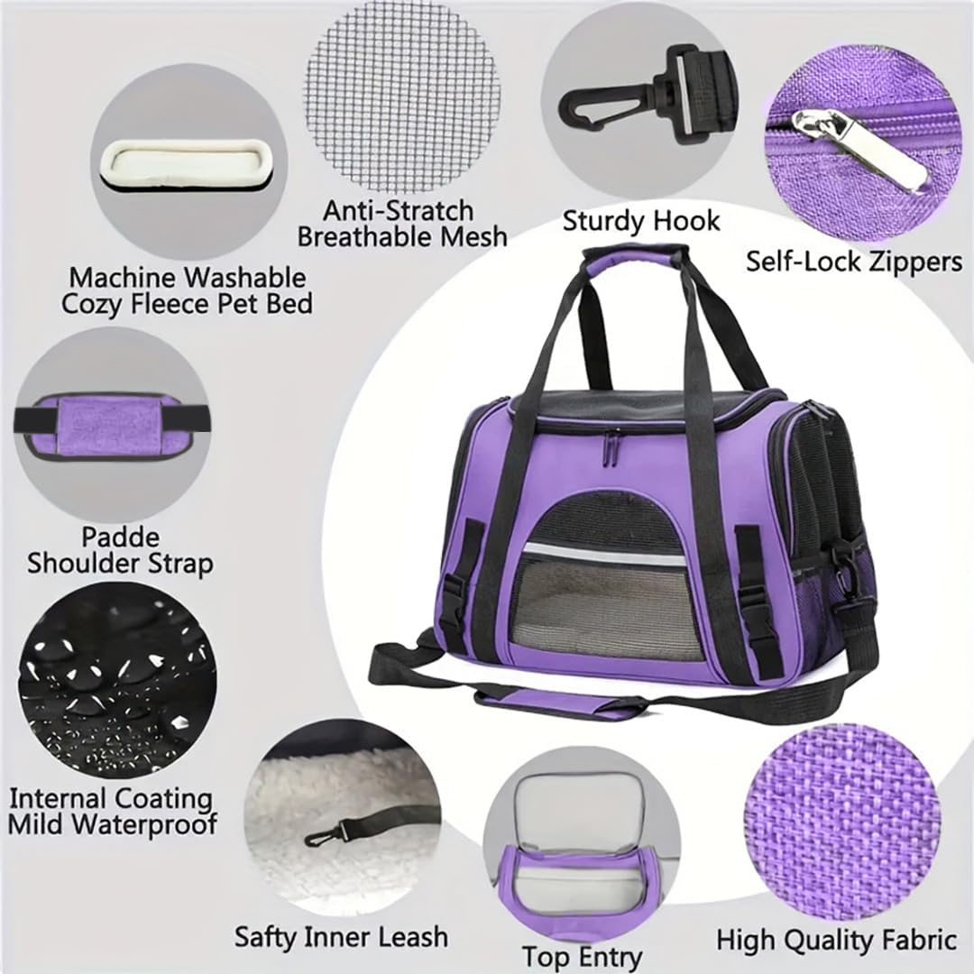 Cat Carrier Bag, Airline Approved Soft Carrier for Cats & Small Dogs – Essentials for Cats - Purple - image 2