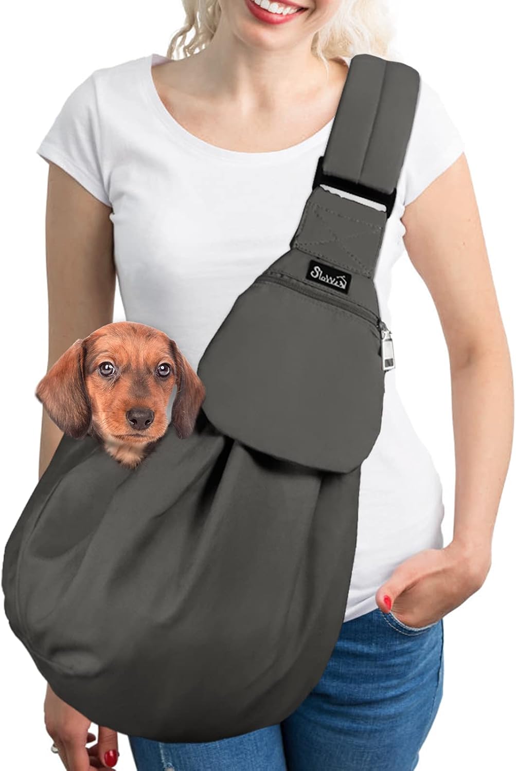 SlowTon Dog Carrier Sling - A-Grey Cotton Fabric / For Pets 12-16lbs