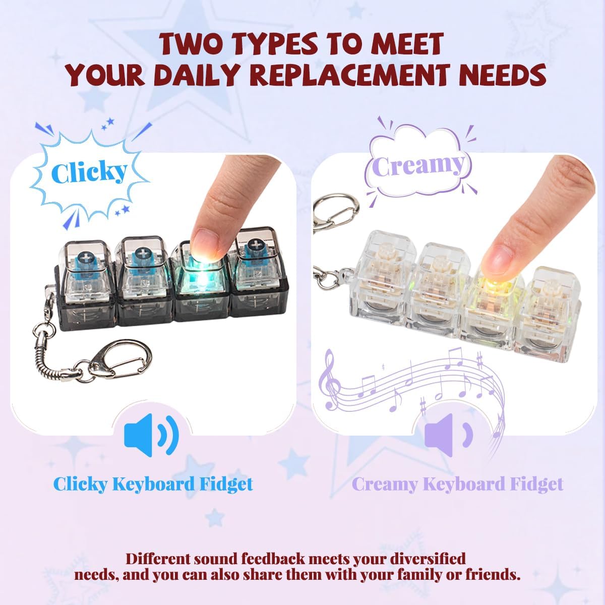 2 Pcs LED Keyboard Fidget Toy for Adults - White Creamy+ Blue Switch - image 3