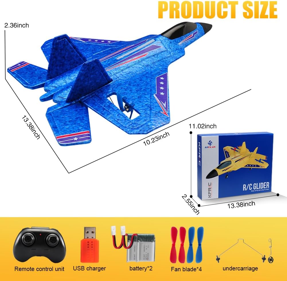 SU-27 RC Airplane,2.4GHz 2 Channel Remote Control Plane with Gyro Night Lights and 2 Batteries - Blue 2 Batteries - image 2